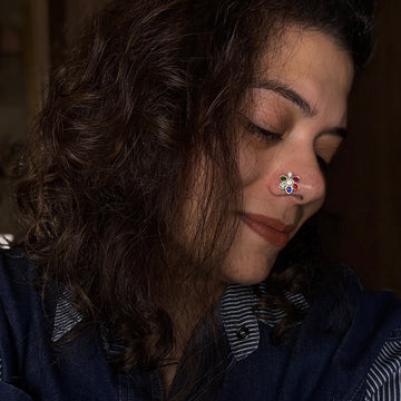 Multi Floral Jadau Nose Pin (Gold Plated)